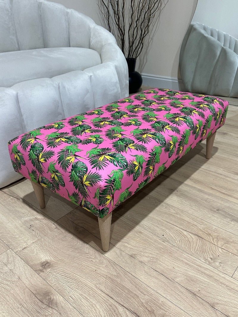 Premium pink floral foostool coffee table, footrest pouffe side table - ISTOOLS