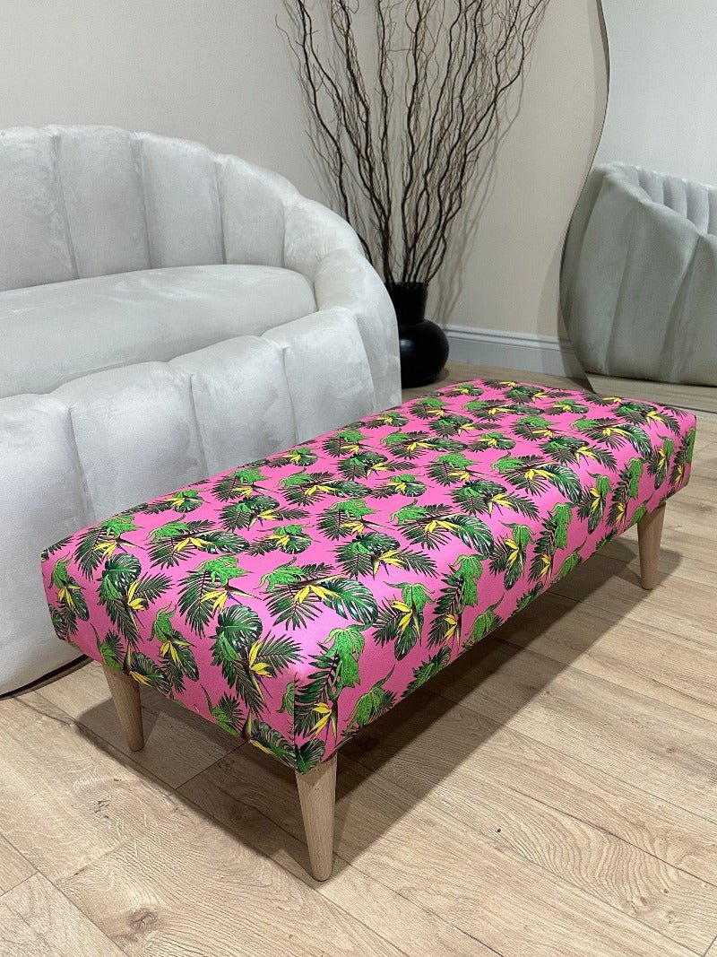 Premium pink floral foostool coffee table, footrest pouffe side table - ISTOOLS