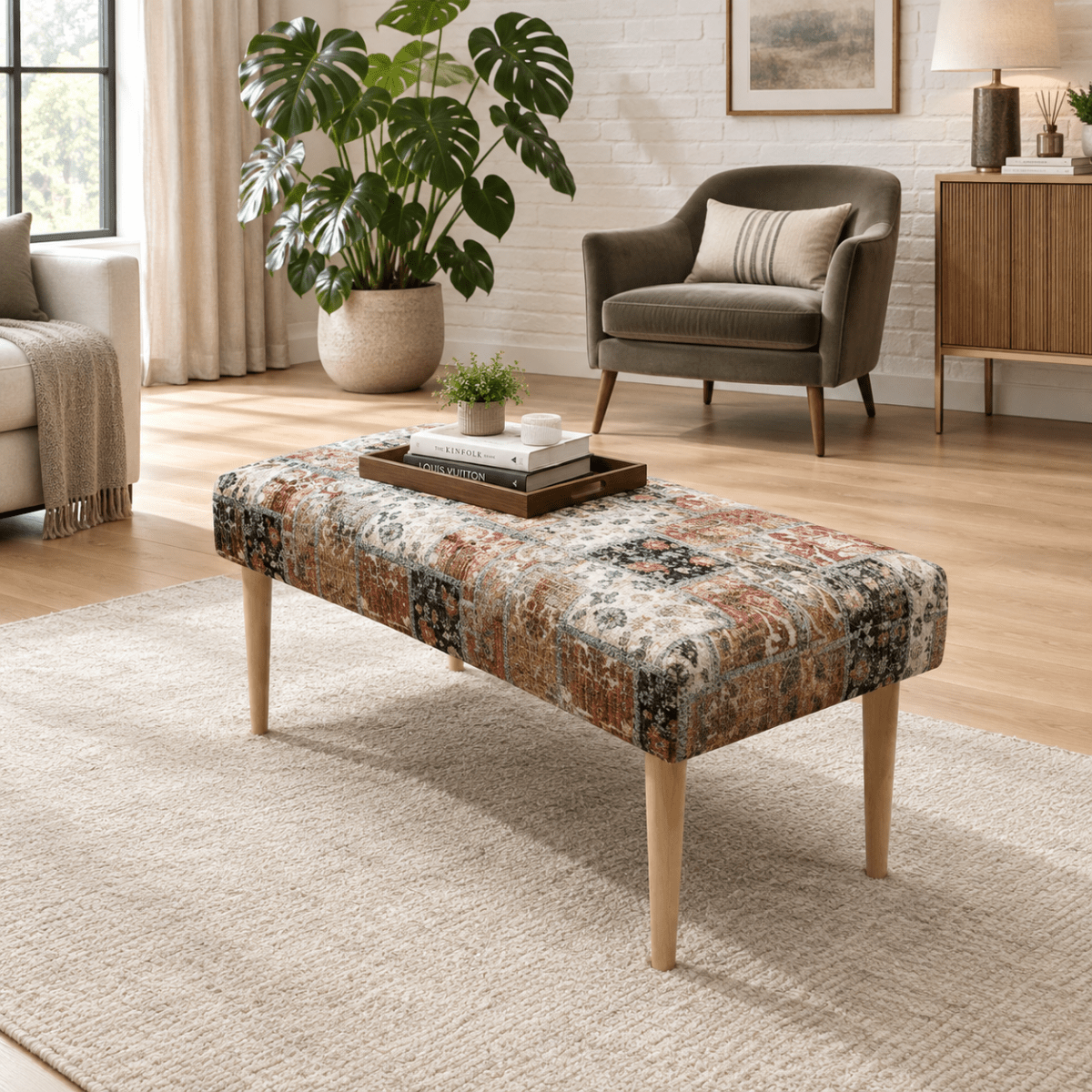 Premium Printed Pattern Fabric Footstool Ottoman – Multi-Functional Pouffe Footrest & Table - ISTOOLS