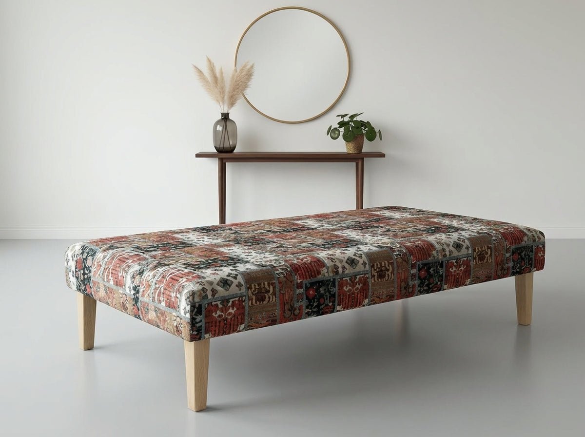 Premium Printed Pattern Fabric Footstool Ottoman – Multi - Functional Pouffe Footrest & Table - ISTOOLS