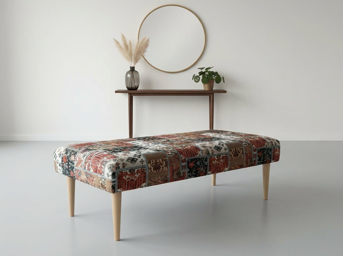 Premium Printed Pattern Fabric Footstool Ottoman – Multi - Functional Pouffe Footrest & Table - ISTOOLS