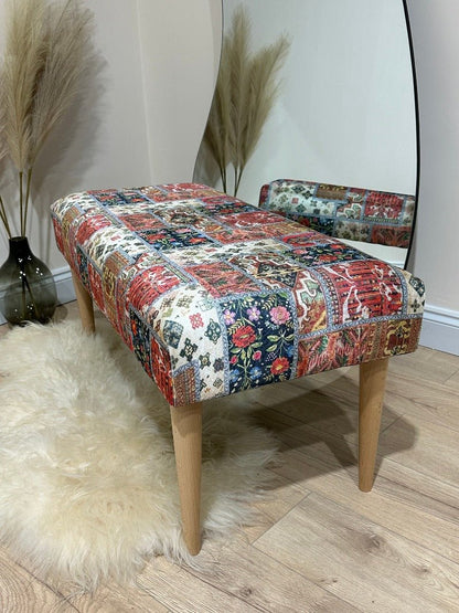 PREMIUM PRINTED PATTERN FABRIC FOOTSTOOL POUFFE FOOTREST TABLE - ISTOOLS