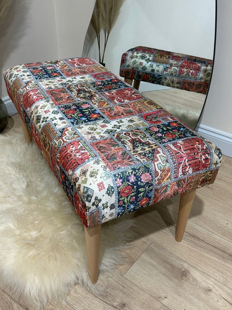 PREMIUM PRINTED PATTERN FABRIC FOOTSTOOL POUFFE FOOTREST TABLE - ISTOOLS