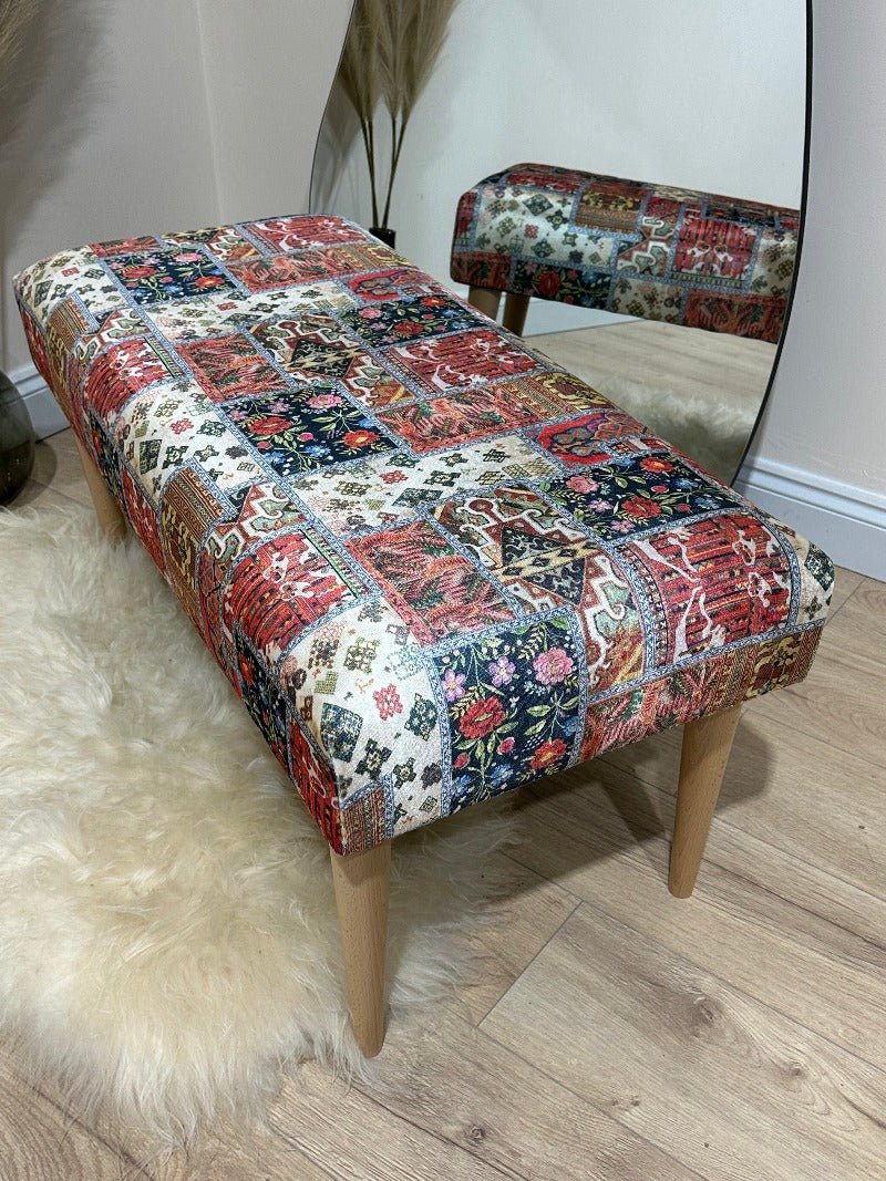 PREMIUM PRINTED PATTERN FABRIC FOOTSTOOL POUFFE FOOTREST TABLE - ISTOOLS