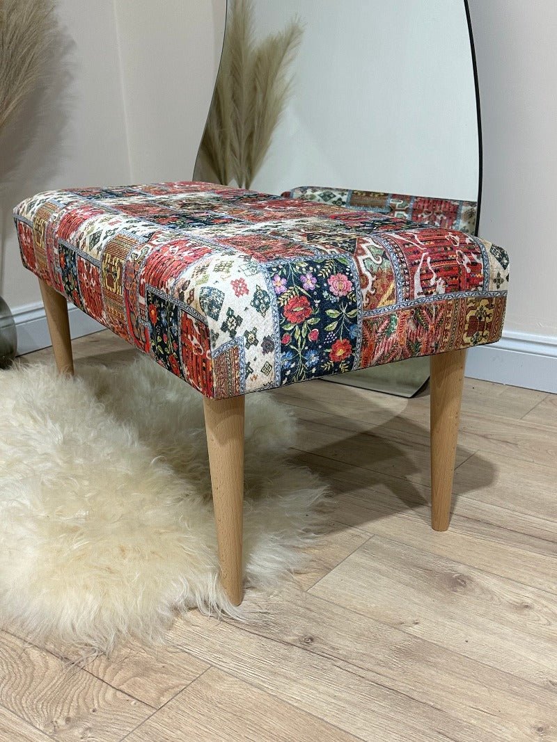 PREMIUM PRINTED PATTERN FABRIC FOOTSTOOL POUFFE FOOTREST TABLE - ISTOOLS