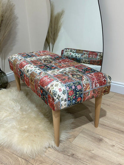 PREMIUM PRINTED PATTERN FABRIC FOOTSTOOL POUFFE FOOTREST TABLE - ISTOOLS