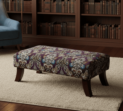 PREMIUM PURPLE FLORAL PREMIUM FABRIC FOOTSTOOL POUFFE FOOTREST TABLE - ISTOOLS