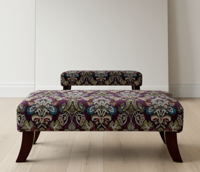 PREMIUM PURPLE FLORAL PREMIUM FABRIC FOOTSTOOL POUFFE FOOTREST TABLE - ISTOOLS