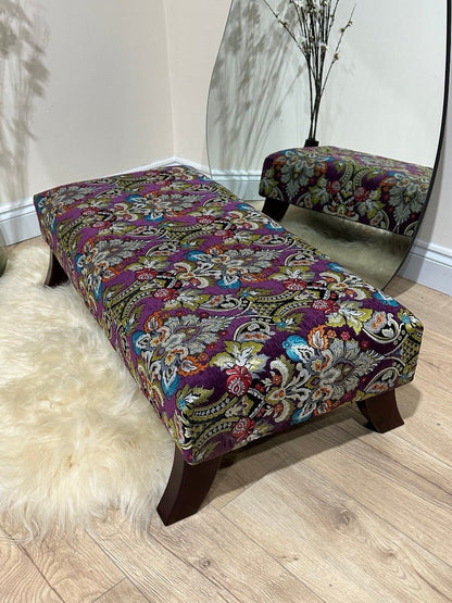 PREMIUM PURPLE FLORAL PREMIUM FABRIC FOOTSTOOL POUFFE FOOTREST TABLE - ISTOOLS