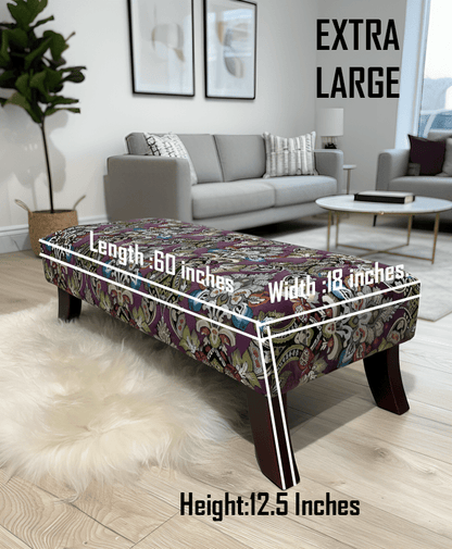 PREMIUM PURPLE FLORAL PREMIUM FABRIC FOOTSTOOL POUFFE FOOTREST TABLE - ISTOOLS