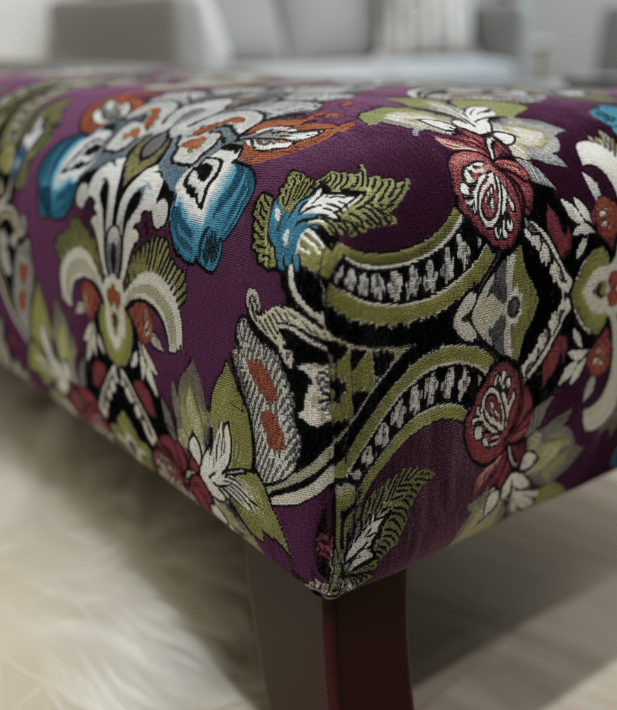 PREMIUM PURPLE FLORAL PREMIUM FABRIC FOOTSTOOL POUFFE FOOTREST TABLE - ISTOOLS