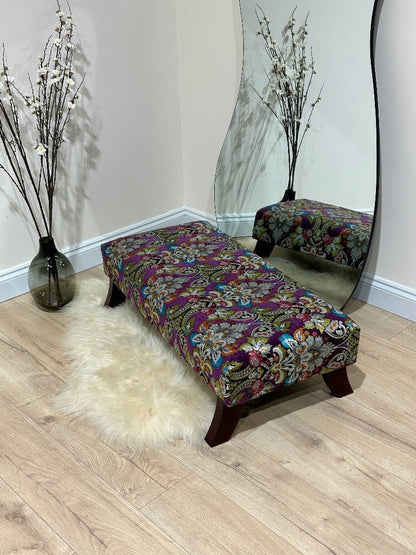 PREMIUM PURPLE FLORAL PREMIUM FABRIC FOOTSTOOL POUFFE FOOTREST TABLE - ISTOOLS