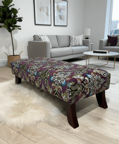 PREMIUM PURPLE FLORAL PREMIUM FABRIC FOOTSTOOL POUFFE FOOTREST TABLE - ISTOOLS