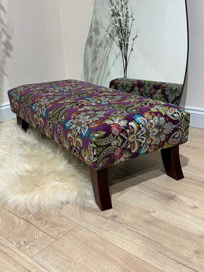 PREMIUM PURPLE FLORAL PREMIUM FABRIC FOOTSTOOL POUFFE FOOTREST TABLE - ISTOOLS