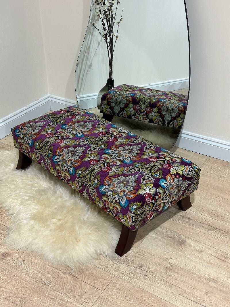 PREMIUM PURPLE FLORAL PREMIUM FABRIC FOOTSTOOL POUFFE FOOTREST TABLE - ISTOOLS