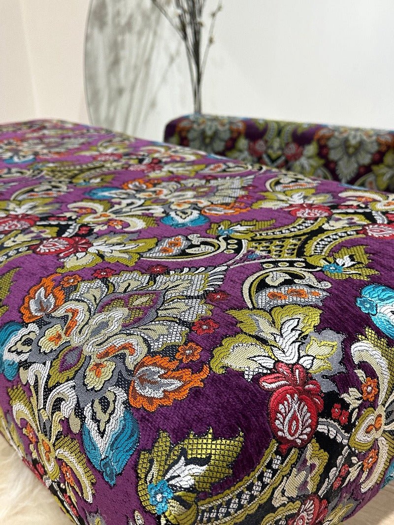 PREMIUM PURPLE FLORAL PREMIUM FABRIC FOOTSTOOL POUFFE FOOTREST TABLE - ISTOOLS
