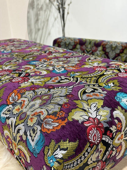 PREMIUM PURPLE FLORAL PREMIUM FABRIC FOOTSTOOL POUFFE FOOTREST TABLE - ISTOOLS