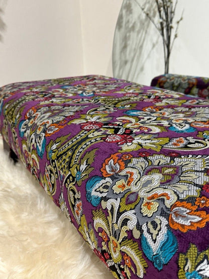 PREMIUM PURPLE FLORAL PREMIUM FABRIC FOOTSTOOL POUFFE FOOTREST TABLE - ISTOOLS