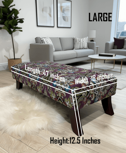 PREMIUM PURPLE FLORAL PREMIUM FABRIC FOOTSTOOL POUFFE FOOTREST TABLE - ISTOOLS