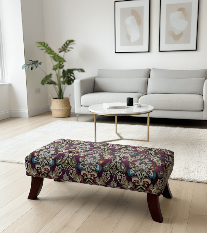 PREMIUM PURPLE FLORAL PREMIUM FABRIC FOOTSTOOL POUFFE FOOTREST TABLE - ISTOOLS