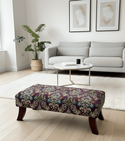 PREMIUM PURPLE FLORAL PREMIUM FABRIC FOOTSTOOL POUFFE FOOTREST TABLE - ISTOOLS