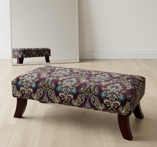 PREMIUM PURPLE FLORAL PREMIUM FABRIC FOOTSTOOL POUFFE FOOTREST TABLE - ISTOOLS