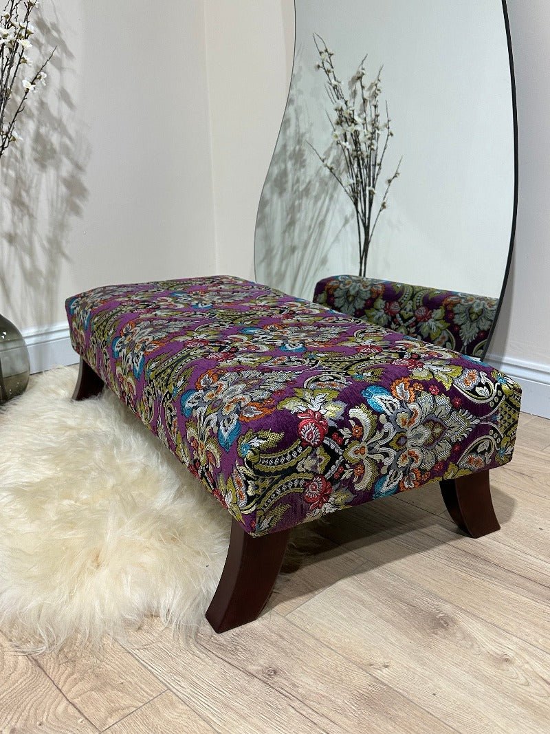 PREMIUM PURPLE FLORAL PREMIUM FABRIC FOOTSTOOL POUFFE FOOTREST TABLE - ISTOOLS