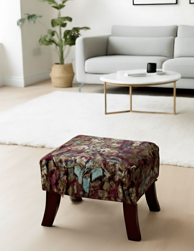 PREMIUM PURPLE FLORAL PREMIUM FABRIC FOOTSTOOL POUFFE FOOTREST TABLE - ISTOOLS