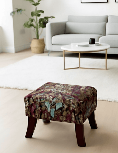 PREMIUM PURPLE FLORAL PREMIUM FABRIC FOOTSTOOL POUFFE FOOTREST TABLE - ISTOOLS