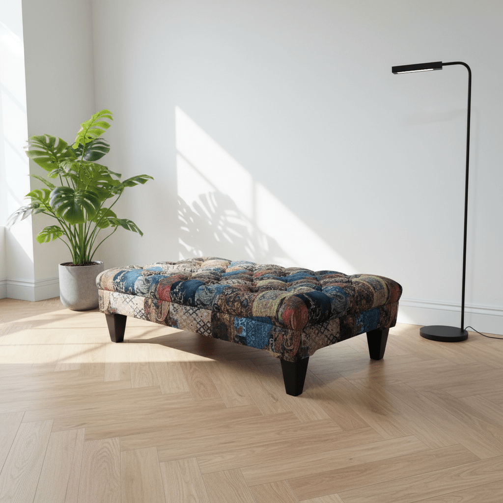 Premium Rectangular Buttoned Coffee Table Footstool Designer Motif UK - ISTOOLS
