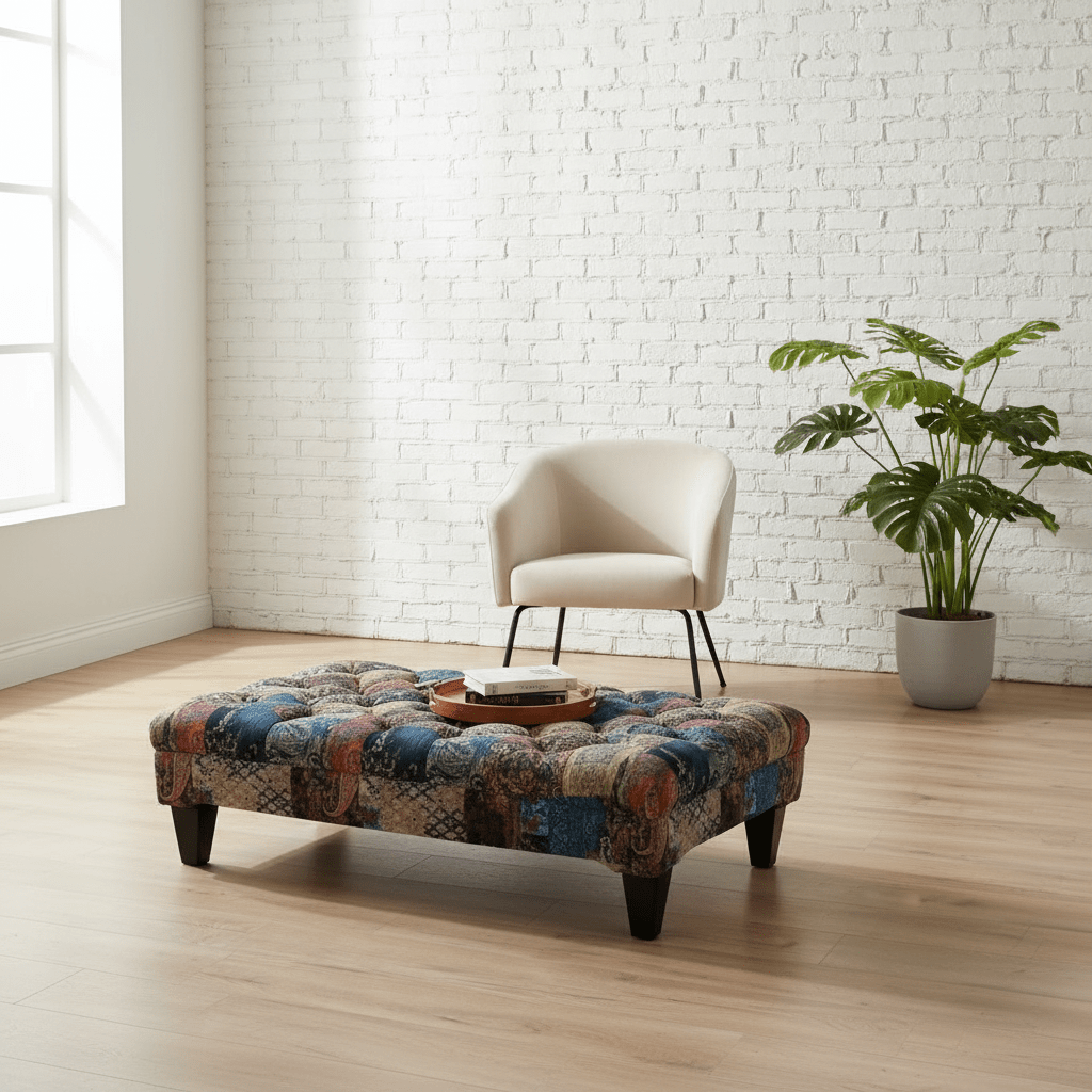 Premium Rectangular Buttoned Coffee Table Footstool Designer Motif UK - ISTOOLS