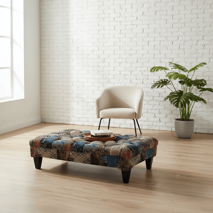 Premium Rectangular Buttoned Coffee Table Footstool Designer Motif UK - ISTOOLS