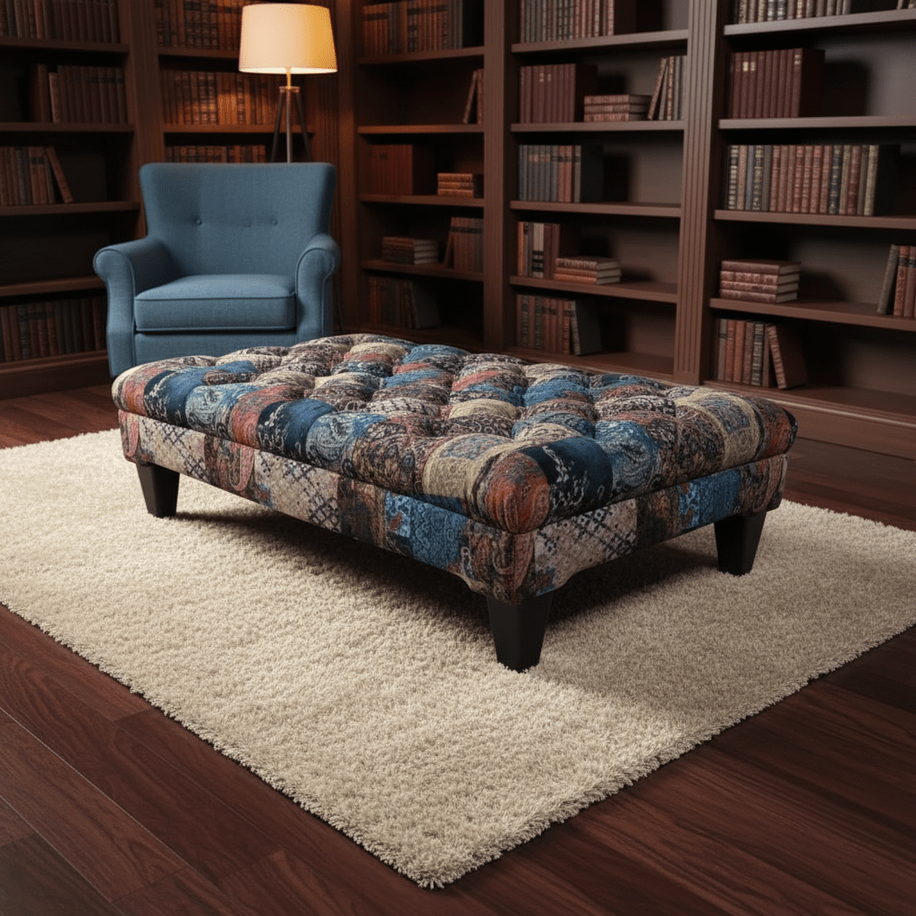 Premium Rectangular Buttoned Coffee Table Footstool Designer Motif UK - ISTOOLS