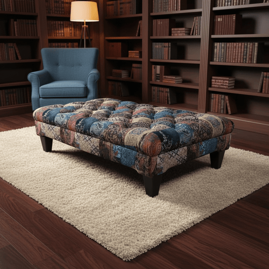 Premium Rectangular Buttoned Coffee Table Footstool Designer Motif UK - ISTOOLS
