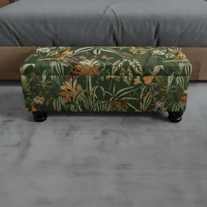 Premium Rectangular Storage Bench End of Bed Botanical Motif UK - ISTOOLS