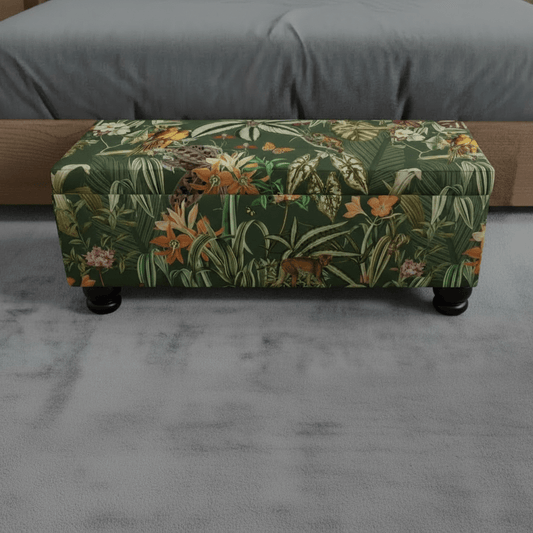Premium Rectangular Storage Bench End of Bed Botanical Motif UK - ISTOOLS