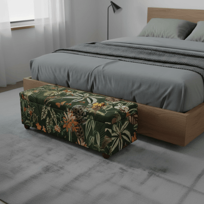 Premium Rectangular Storage Bench End of Bed Botanical Motif UK - ISTOOLS