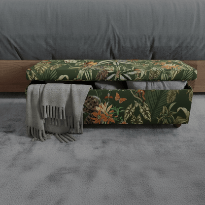 Premium Rectangular Storage Bench End of Bed Botanical Motif UK - ISTOOLS