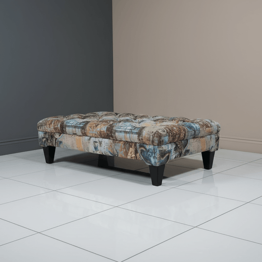 Premium Rectangular Upholstered Pouffe Artistic Motif UK - ISTOOLS