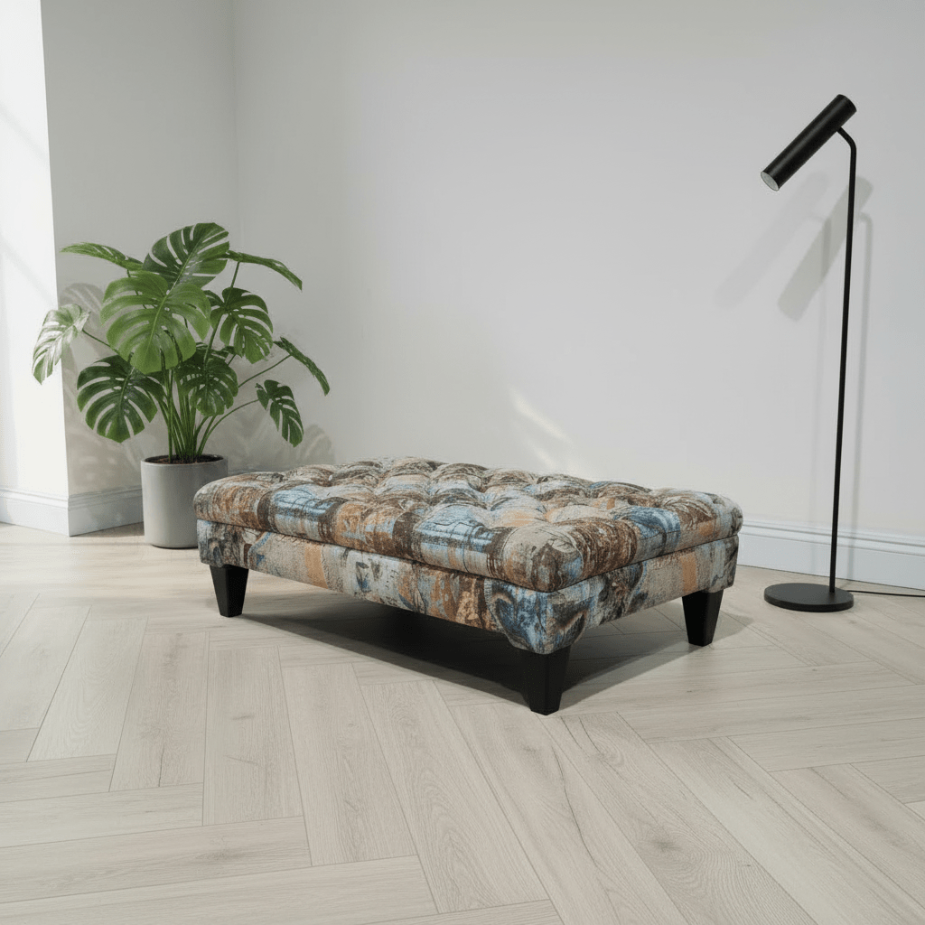 Premium Rectangular Upholstered Pouffe Artistic Motif UK - ISTOOLS
