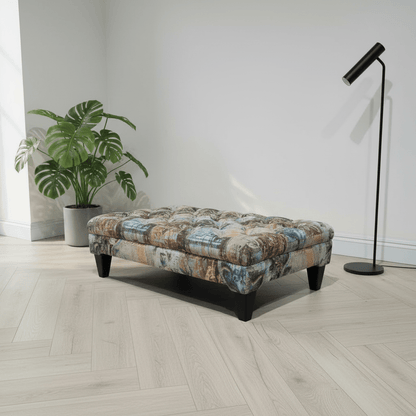 Premium Rectangular Upholstered Pouffe Artistic Motif UK - ISTOOLS