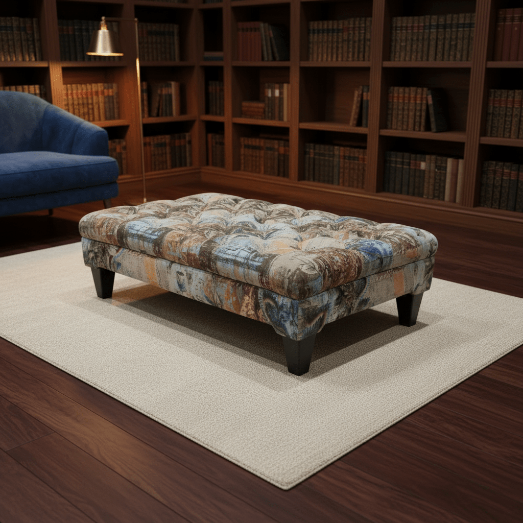 Premium Rectangular Upholstered Pouffe Artistic Motif UK - ISTOOLS