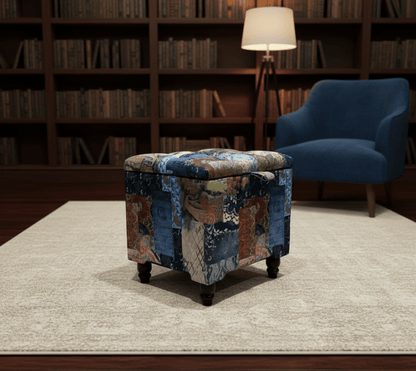 Multicolour Damask Small Coffee Table Ottoman with Hidden Storage - ISTOOLS