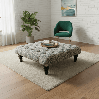 Premium Square Buttoned Coffee Table Footstool UK Designer Motif non - storage - ISTOOLS