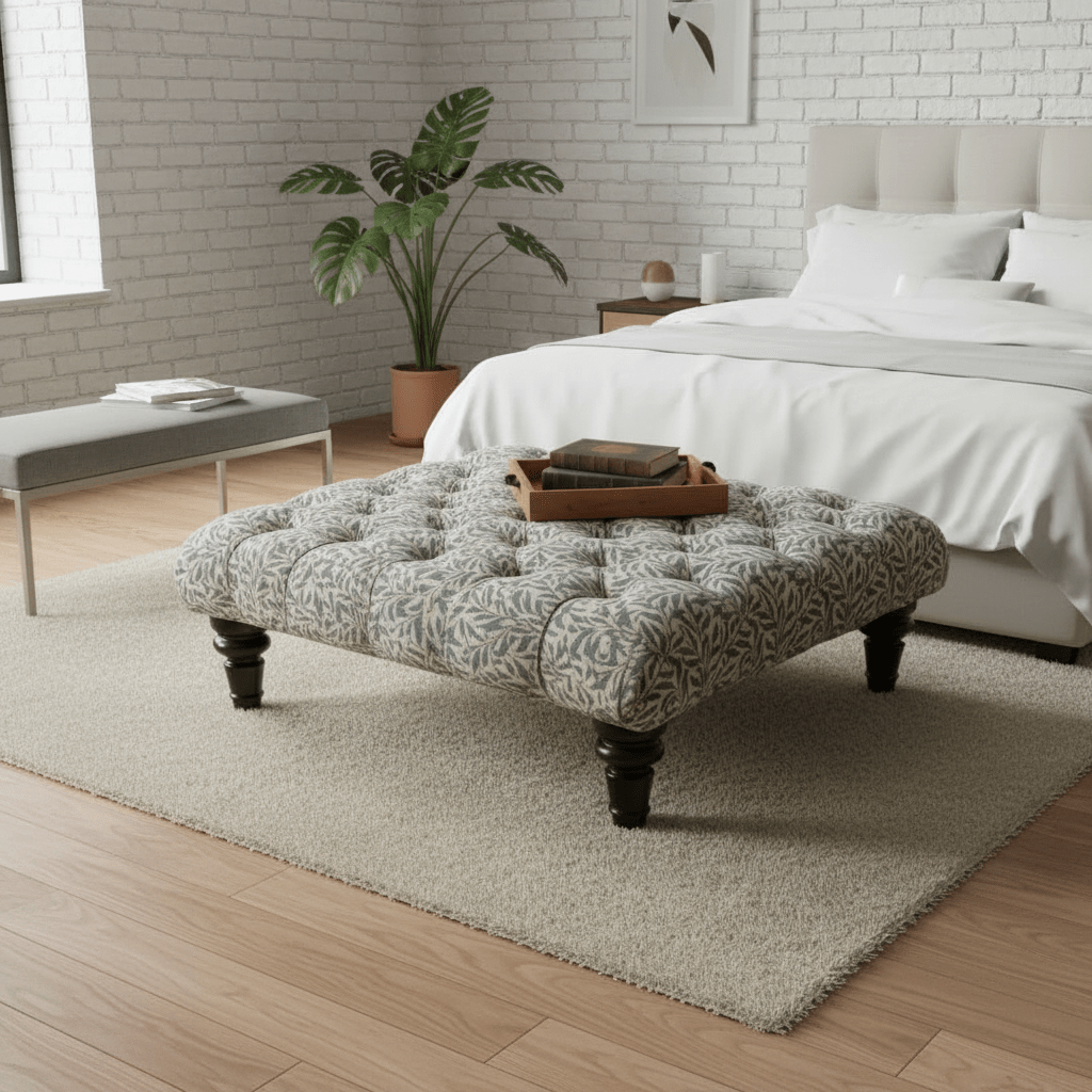 Premium Square Buttoned Coffee Table Footstool UK Designer Motif non - storage - ISTOOLS