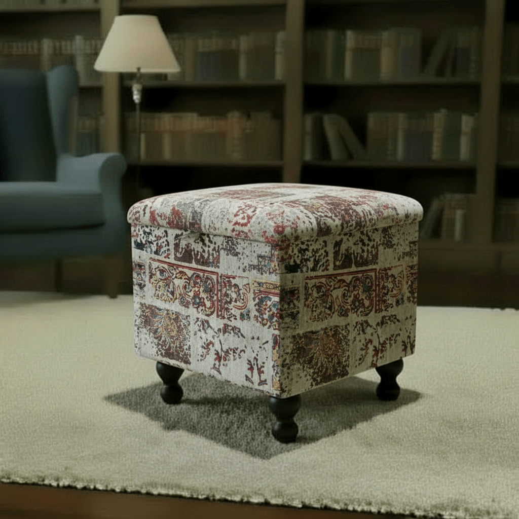 Premium Square Footstool Box Abstract Pattern Smooth Lid - ISTOOLS