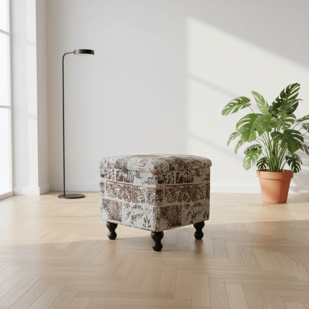 Premium Square Footstool Box Abstract Pattern Smooth Lid - ISTOOLS