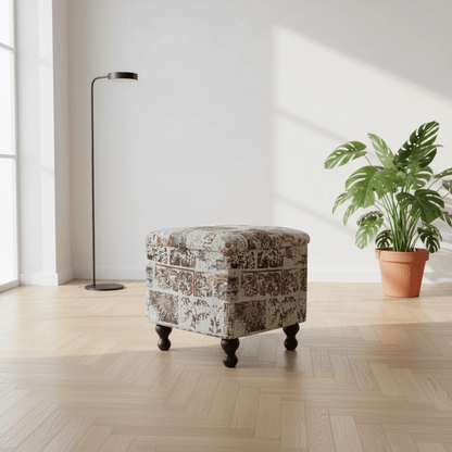 Premium Square Footstool Box Abstract Pattern Smooth Lid - ISTOOLS
