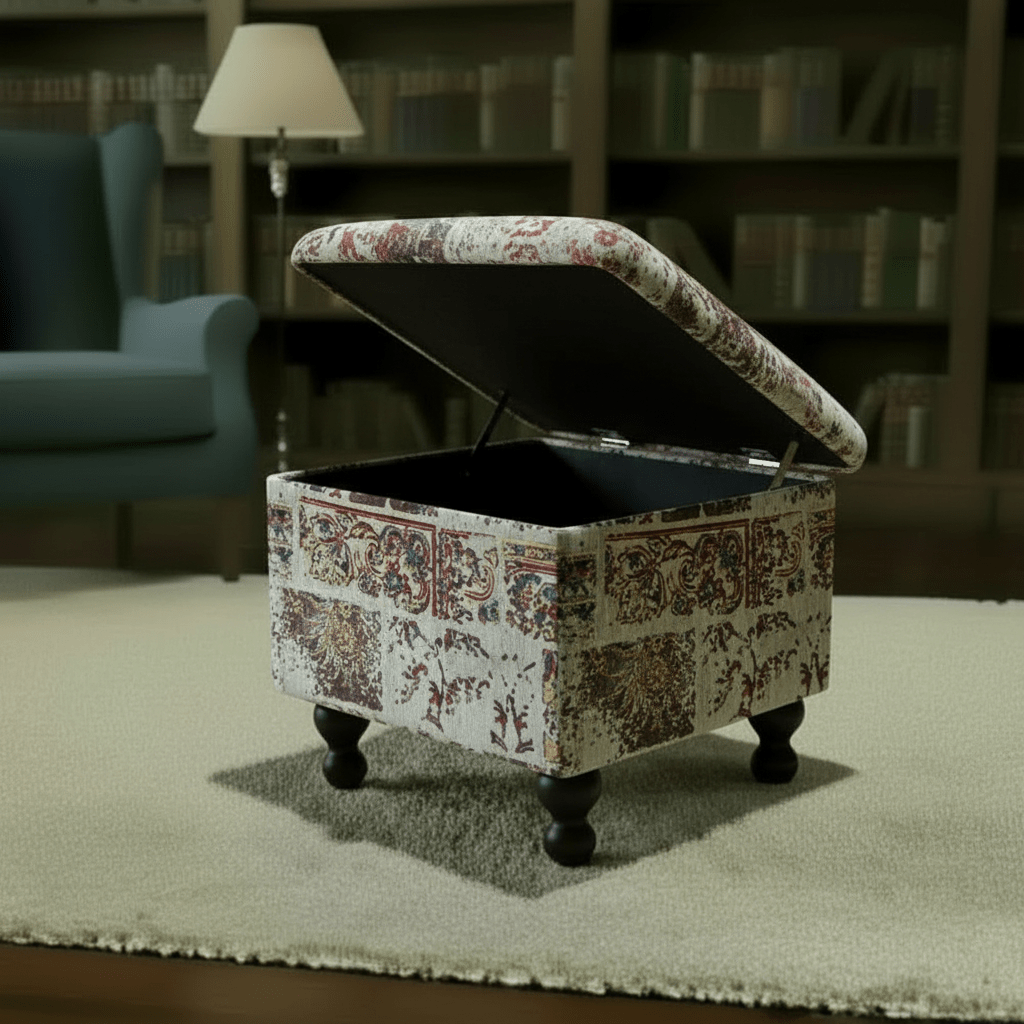 Premium Square Footstool Box Abstract Pattern Smooth Lid - ISTOOLS