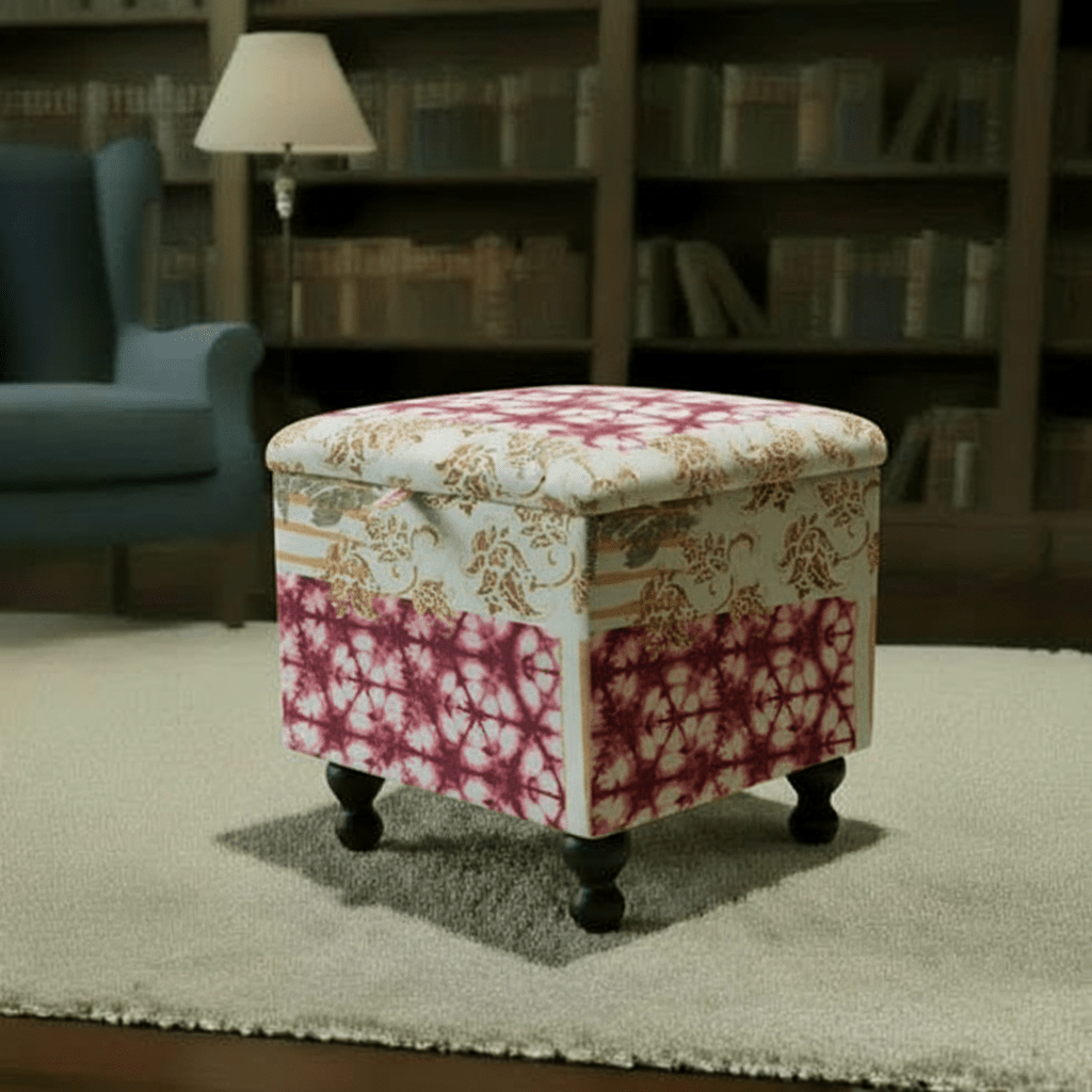 Premium Square Storage Footstool Smooth Lid Designer Motif UK - ISTOOLS
